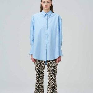 BIANCA Vatkalı Poplin Oversize Mavi Gömlek