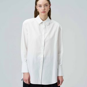BIANCA Vatkalı Poplin Oversize Beyaz Gömlek