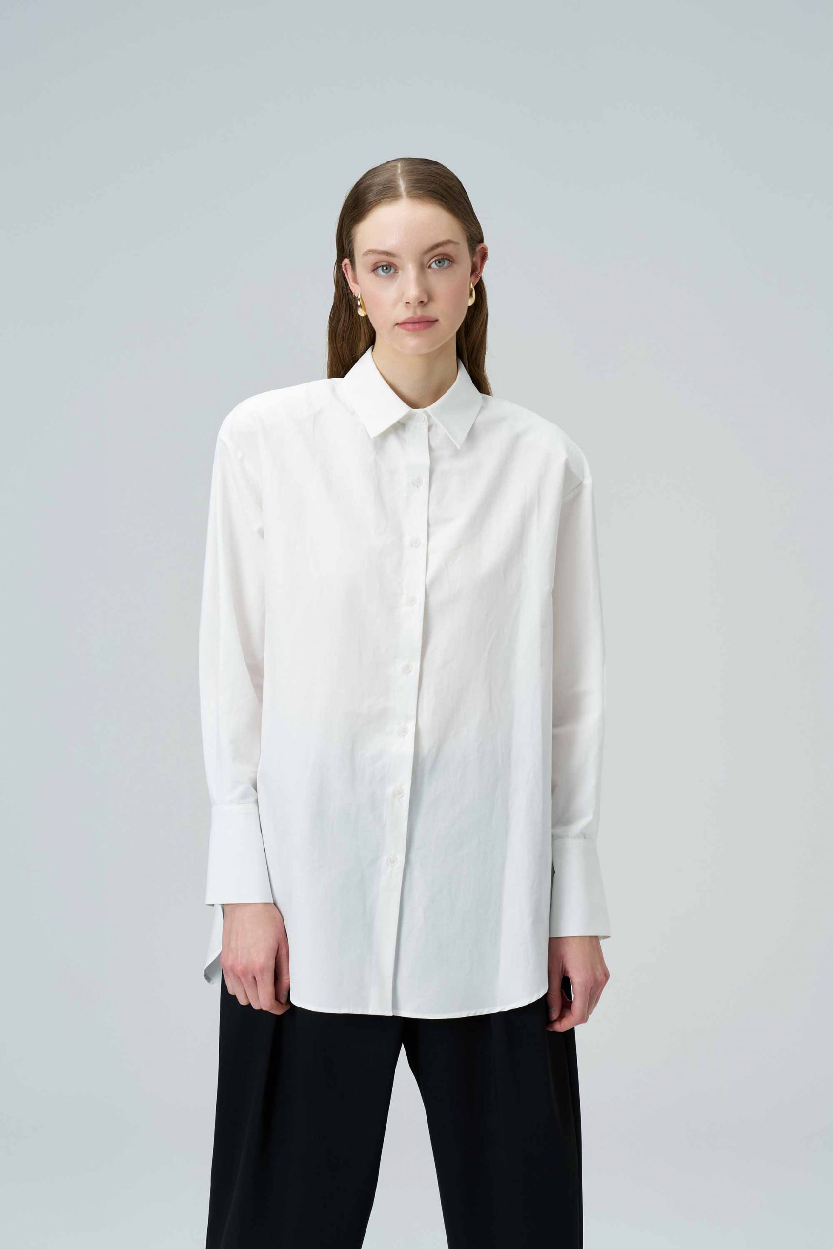 BIANCA Vatkalı Poplin Oversize Beyaz Gömlek