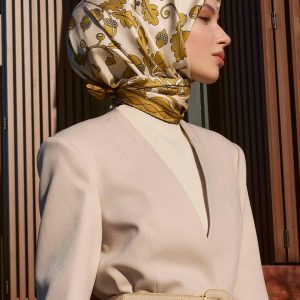 Poanes Yaprak Desenli Twill İpek Eşarp