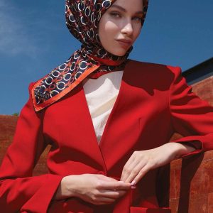 Poanes Rozet Desenli Twill İpek Eşarp