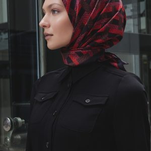 Deri Örgü Desenli Twill İpek Eşarp