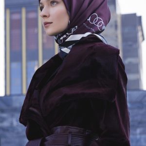 Kemer Bordür Desenli Twill İpek Eşarp