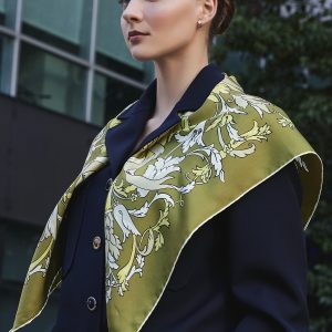 Barok Kurdele Desenli Twill İpek Eşarp
